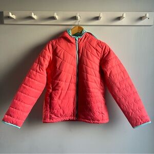 Lands' End Kids Pink Puffer Jacket with Blue Trim